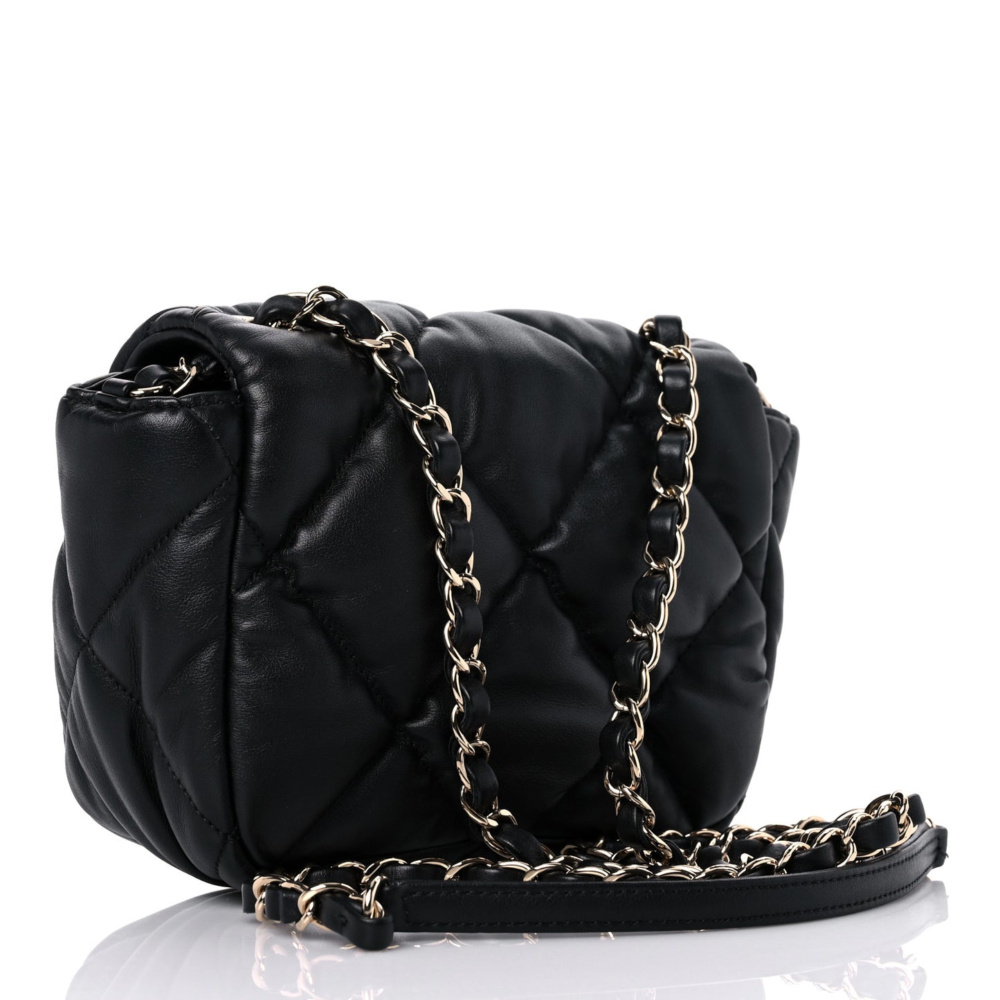 Calfskin Quilted Mini Square Bubbly Flap Black