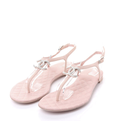 Chanel Lambskin Crystal Baguette CC Thong Sandals 38.5 Pink 3 of 8
