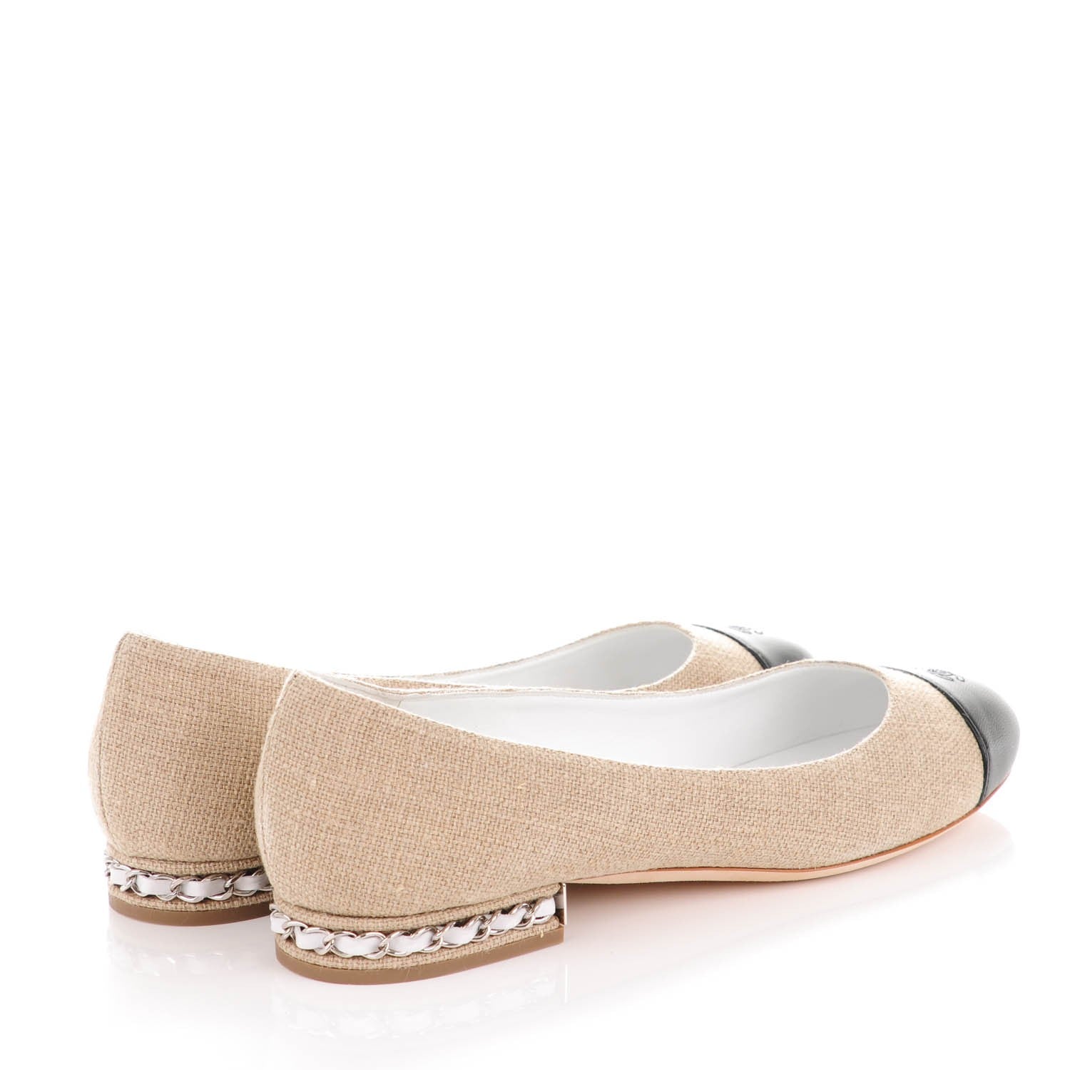 Chanel Linen Lambskin Cap Toe Ballerina Flats 39 Beige Black 4 of 8