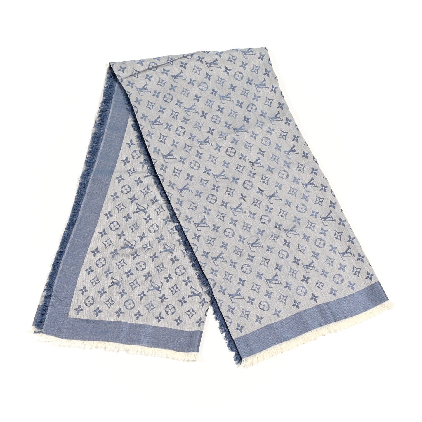 Silk Wool Monogram Denim Shawl Light Blue