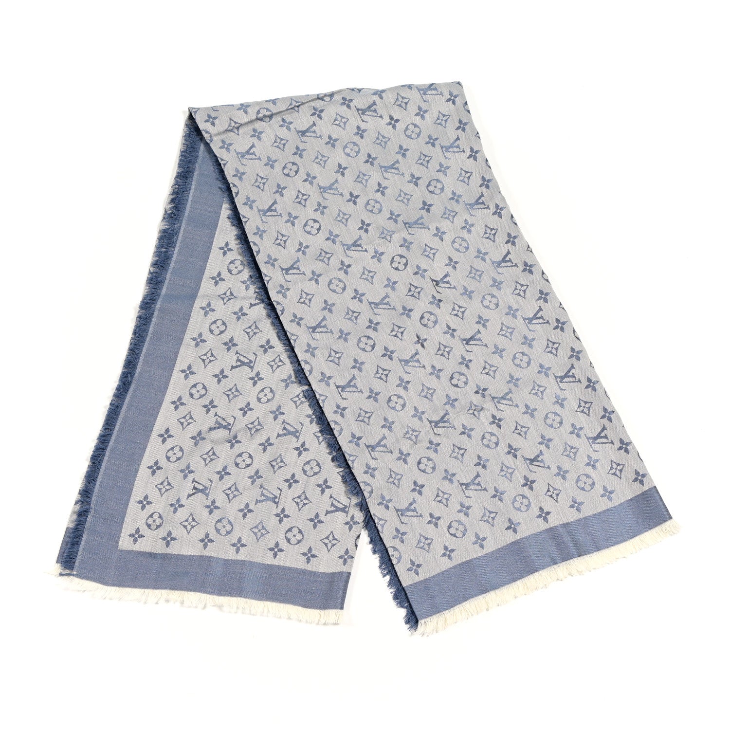 Louis Vuitton Silk Wool Monogram Denim Shawl Light Blue 2 of 3