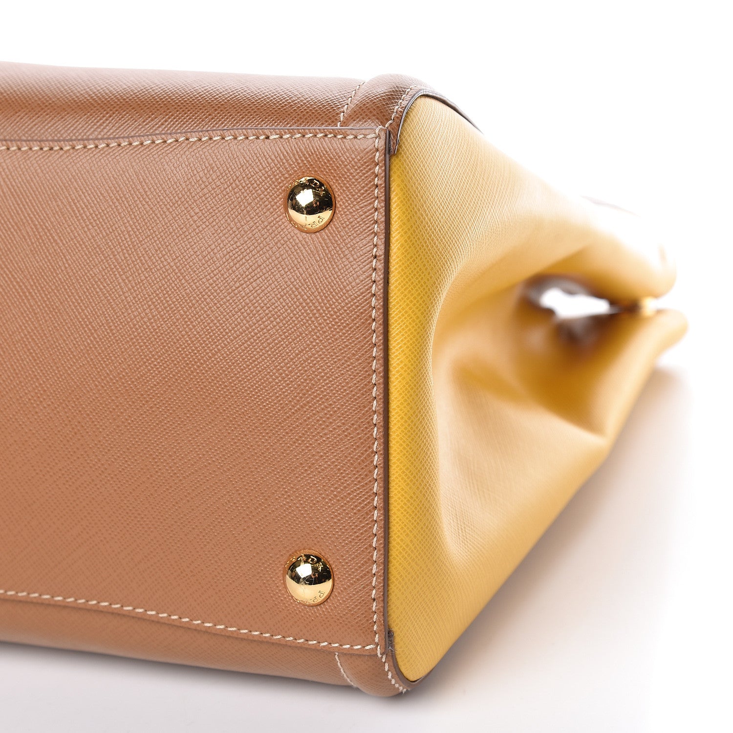 Prada Saffiano Lux Medium Bi-Color Tote Caramel Mimosa 12 of 13