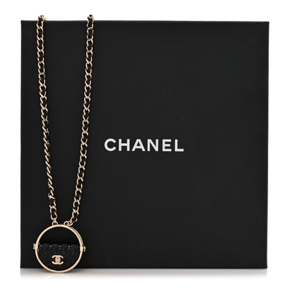 Chanel Metal Resin Quilted Flap Bag Hoop Mirror Necklace Black Gold 5 of 5