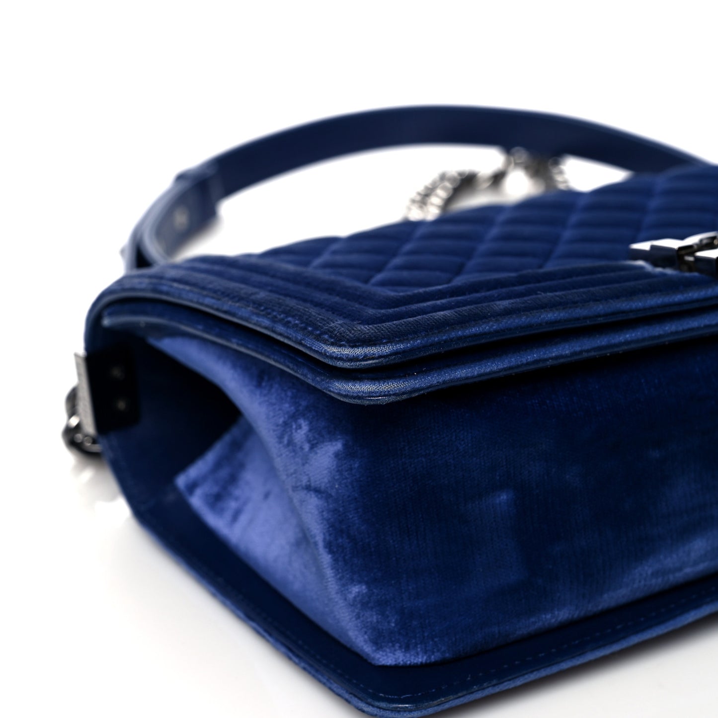 Velvet Quilted Medium Boy Flap Blue