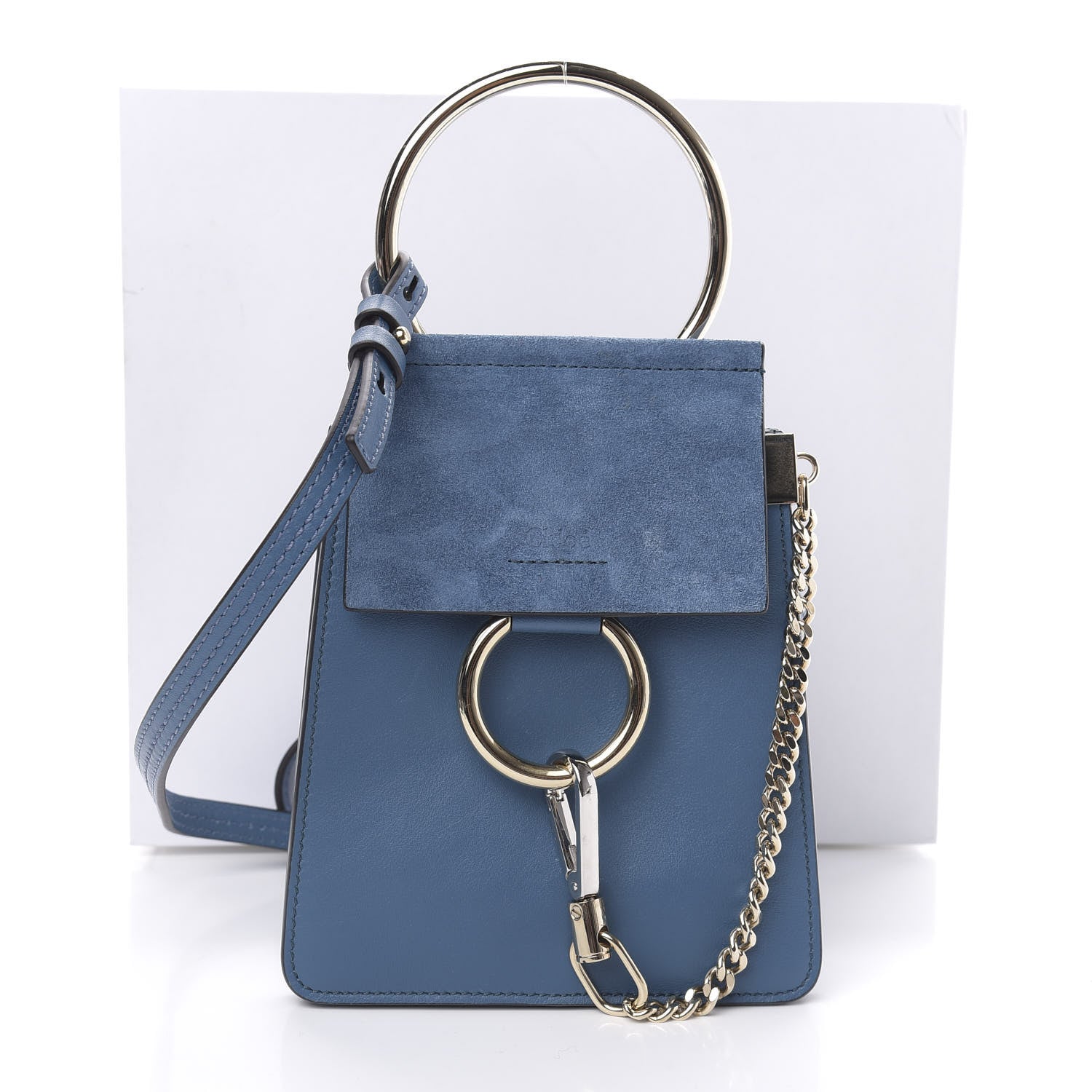 Chloe Suede Calfskin Mini Faye Bracelet Bag Vinyl Blue 10 of 10
