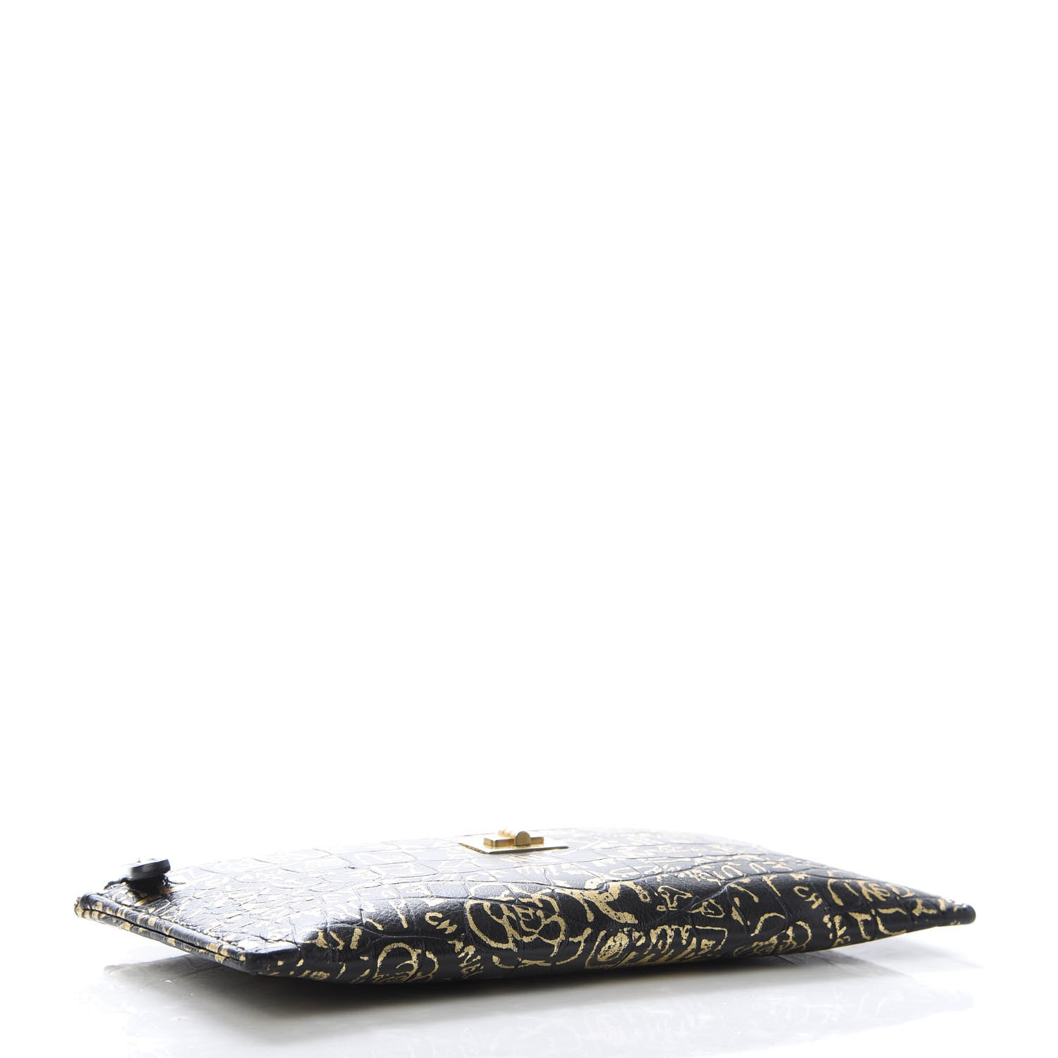 Chanel Calfskin Crocodile Embossed Graffiti 2.55 Cocodile Reissue Zip Pouch Black Gold 5 of 9