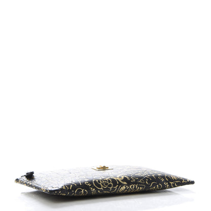 Chanel Calfskin Crocodile Embossed Graffiti 2.55 Cocodile Reissue Zip Pouch Black Gold 5 of 9