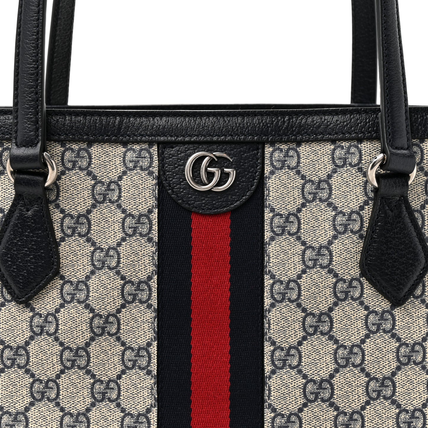 GG Supreme Monogram Textured Calfskin Web Medium Ophidia Shopping Tote Beige Blue