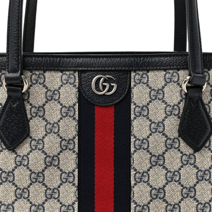 Gucci GG Supreme Monogram Textured Calfskin Web Medium Ophidia Shopping Tote Beige Blue 8 of 11