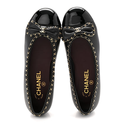 Chanel Lambskin Patent Cap Toe Chain Around Ballerina Flats 36 Black 5 of 10