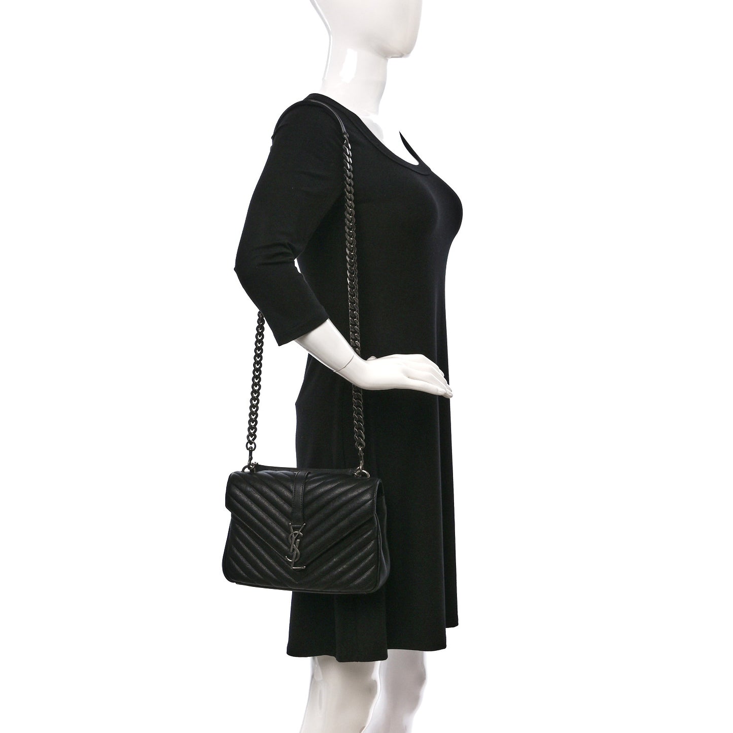 Sheepskin Matelasse Chevron Monogram Medium College Bag Black
