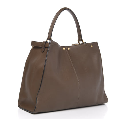 Fendi Vitello Seta Glazed Fabric FF 1974 Large Peekaboo X-Lite Maya Mogano Panna 3 of 11