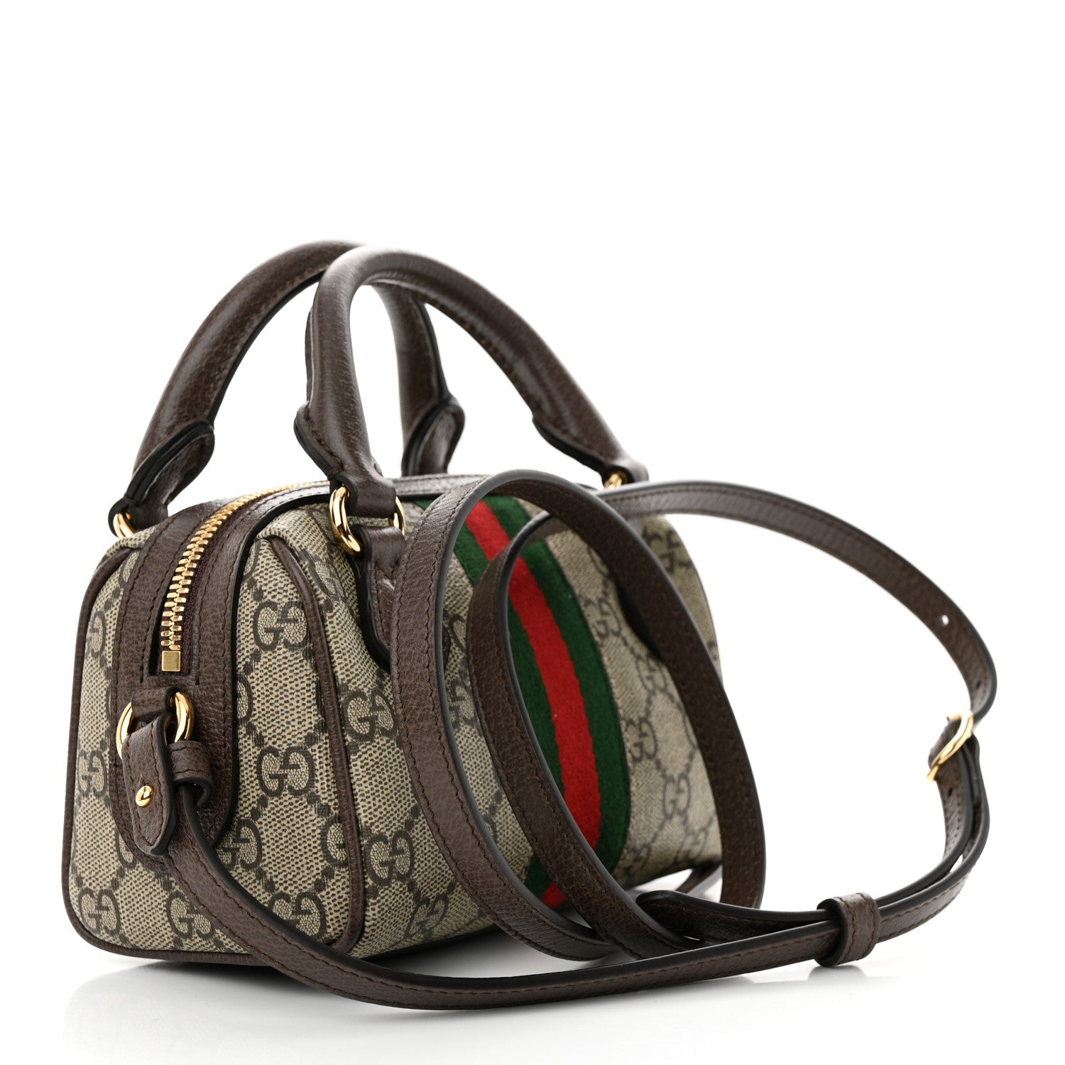 Gucci GG Supreme Monogram Textured Dollar Calfskin Web Super Mini Ophidia Top Handle Bowler Bag Beige Ebony New Acero 3 of 11