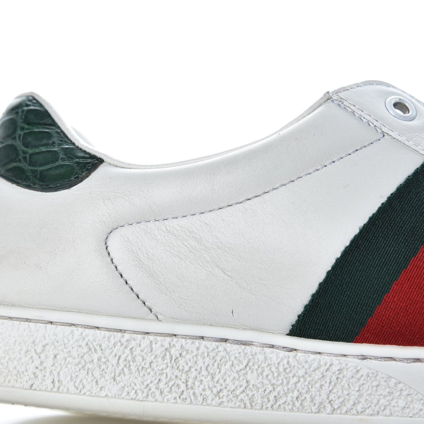 Calfskin Crocodile Web Mens Ace Sneakers 8.5 White Green