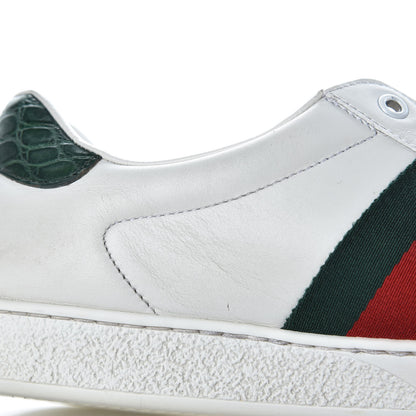 Gucci Calfskin Crocodile Web Mens Ace Sneakers 8.5 White Green 17 of 19