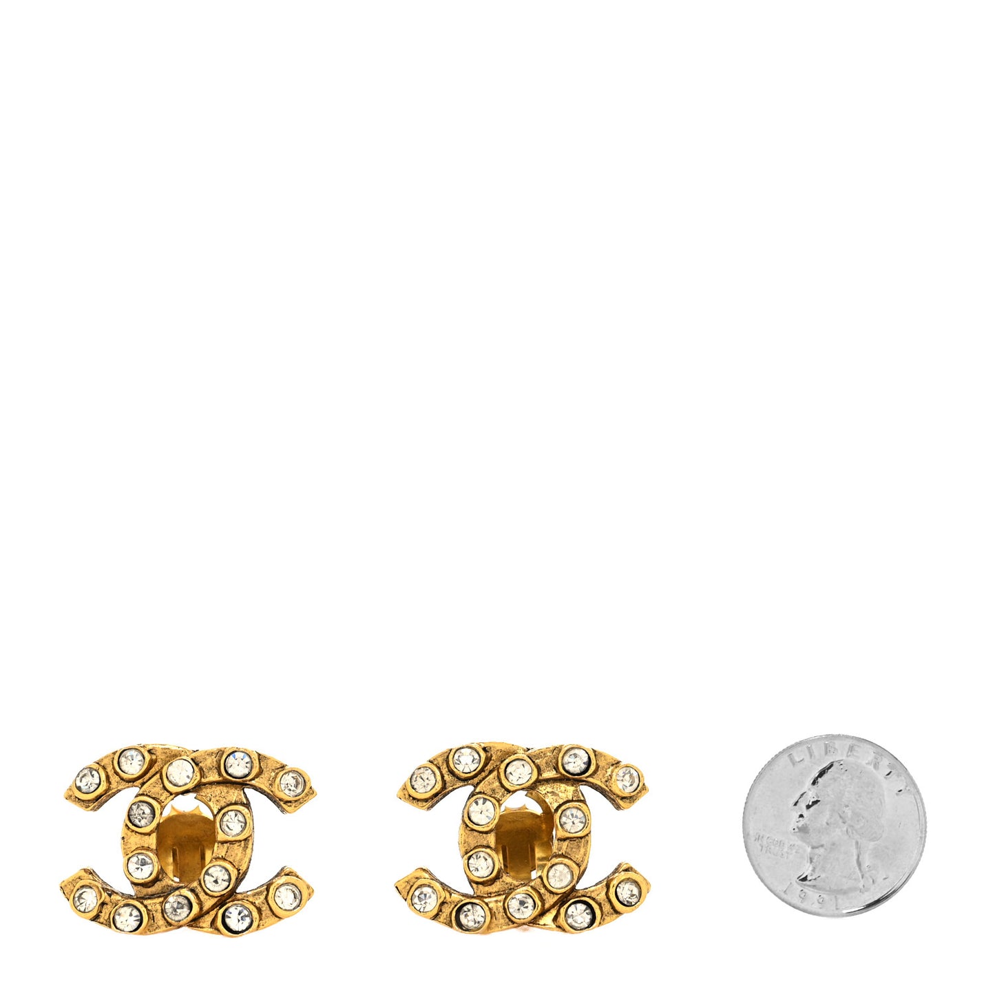Crystal Studded CC Clip On Earrings Gold