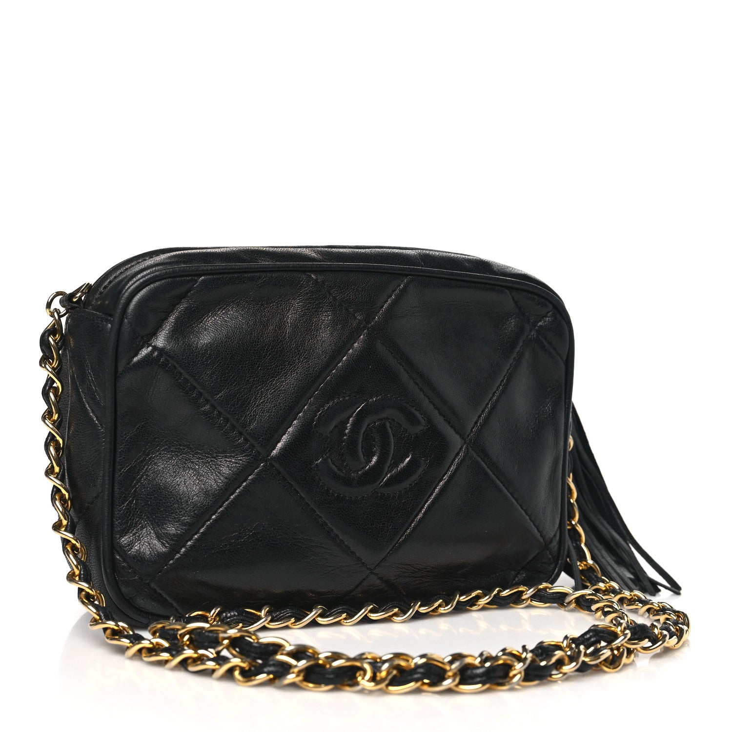 Chanel Lambskin Quilted CC Tassel Camera Case Black 3 of 11