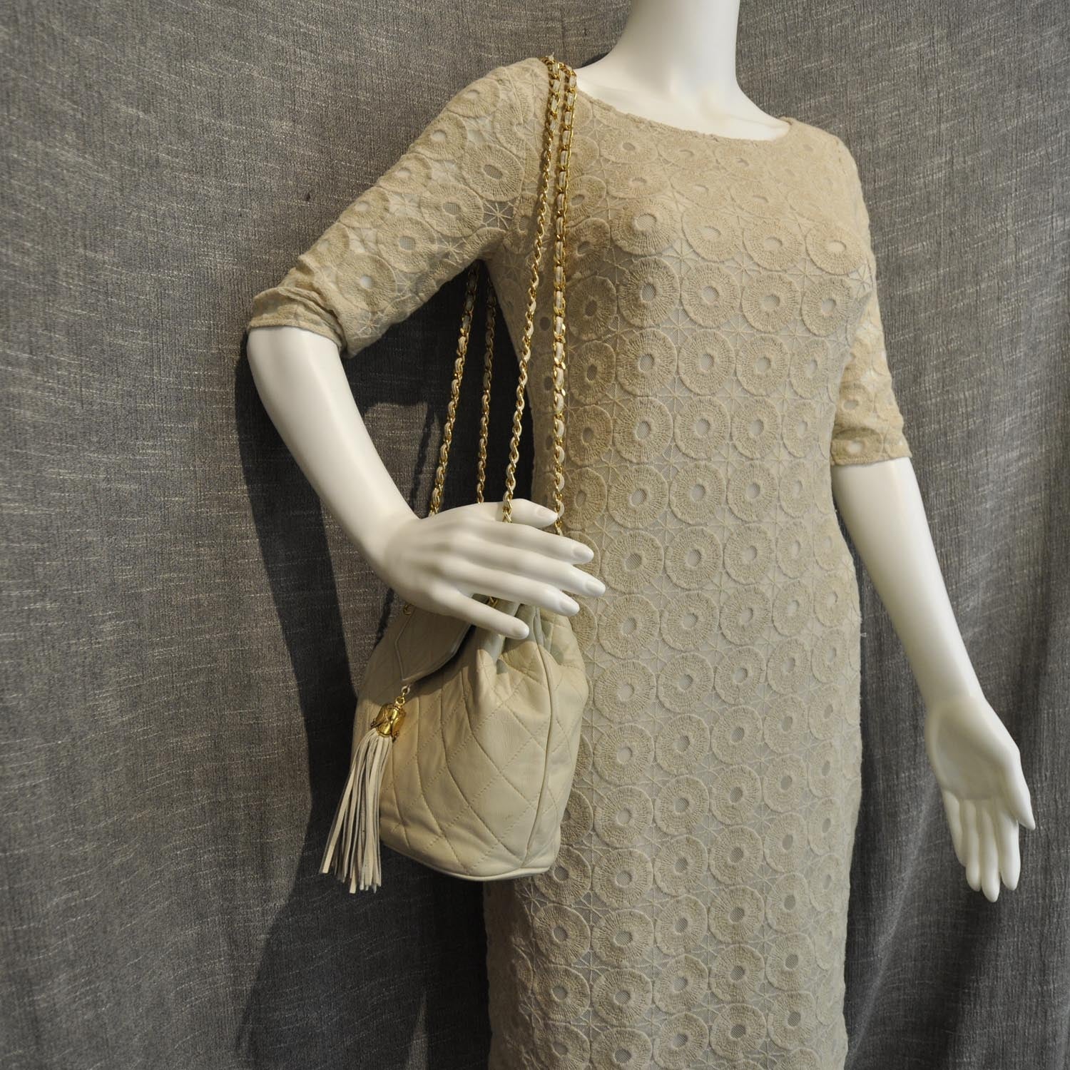 Chanel Quilted Lambskin Tassel Shoulder Bag Light Beige 2 of 9