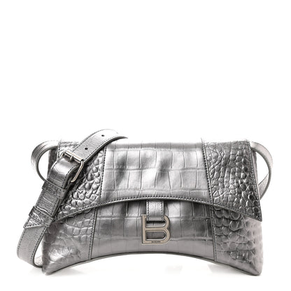 Balenciaga Metallic Calfskin Crocodile Embossed XS Downtown Shoulder Bag Silver 1 of 9