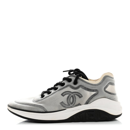 Chanel Calfskin Mesh Lycra Womens Logo Sneakers 39.5 White Grey 1 of 8