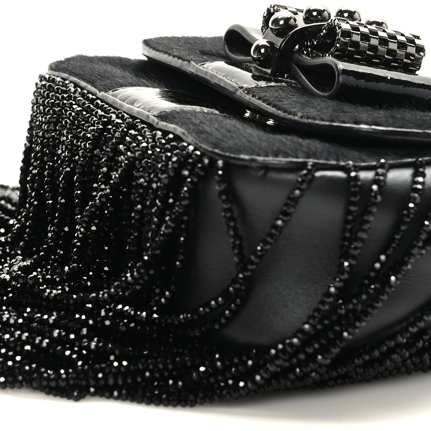 Pony Hair Patent Calfskin Mini Sweety Charity Fringe Crossbody Bag Black