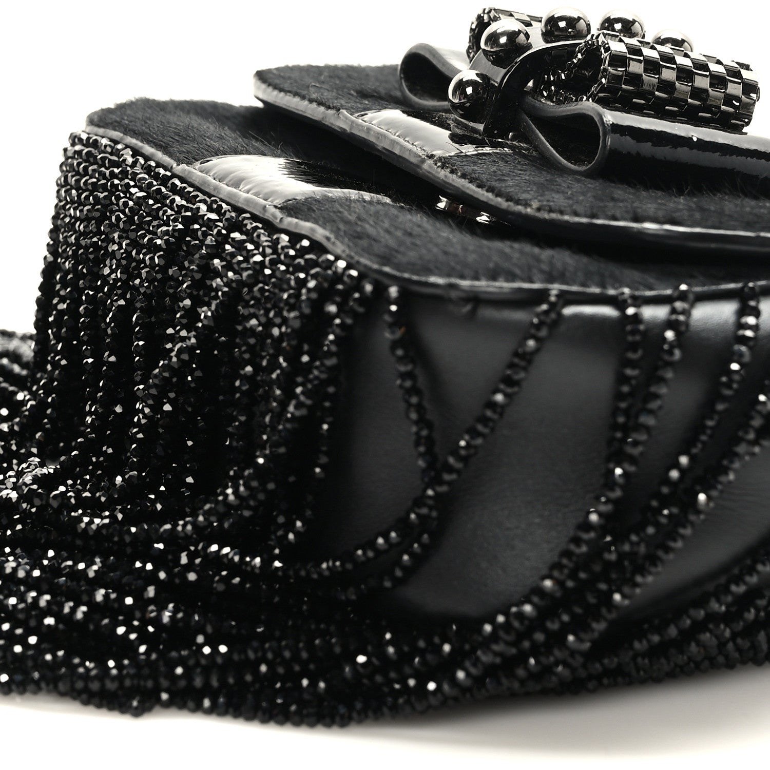 Christian Louboutin Pony Hair Patent Calfskin Mini Sweety Charity Fringe Crossbody Bag Black 8 of 8