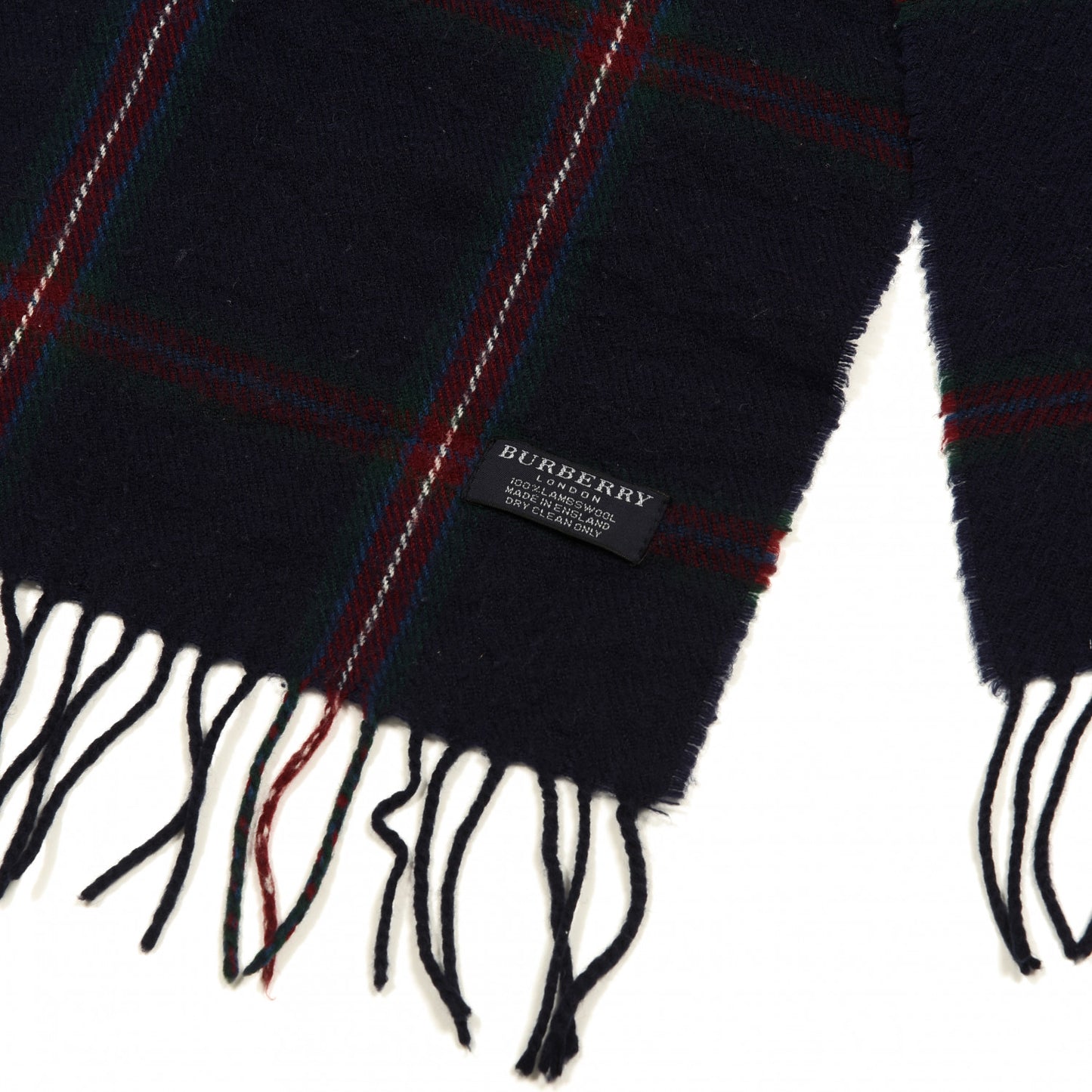 Lambswool Check Fringe Scarf Navy