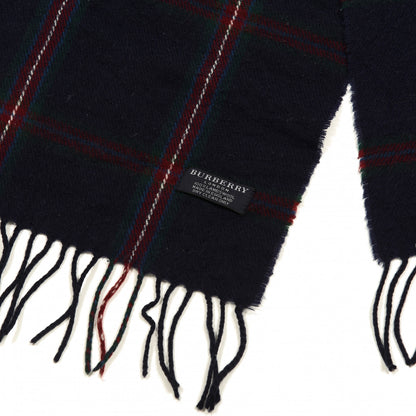 Burberry Lambswool Check Fringe Scarf Navy 3 of 3