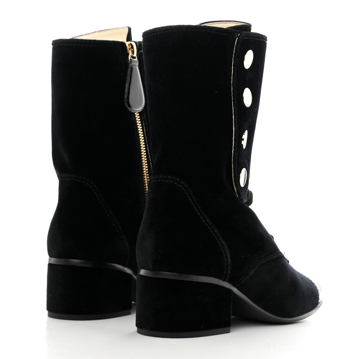 Velvet Patent Cap Toe CC Lace Up Boots 36.5 Black