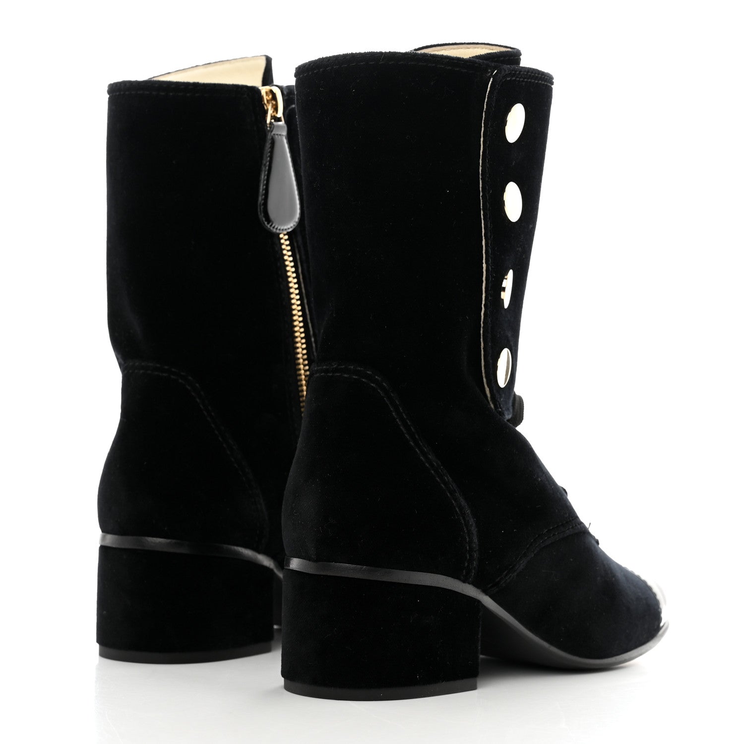 Chanel Velvet Patent Cap Toe CC Lace Up Boots 36.5 Black 4 of 10