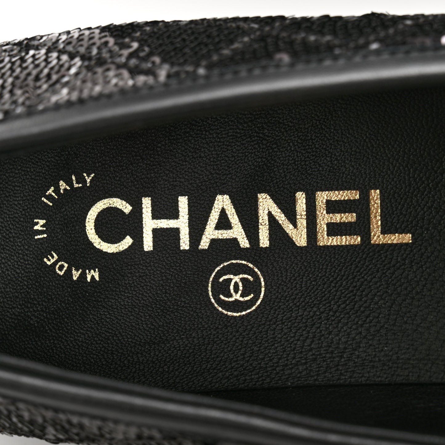 Sequin Lambskin Quilted CC Loafers 38.5 Black