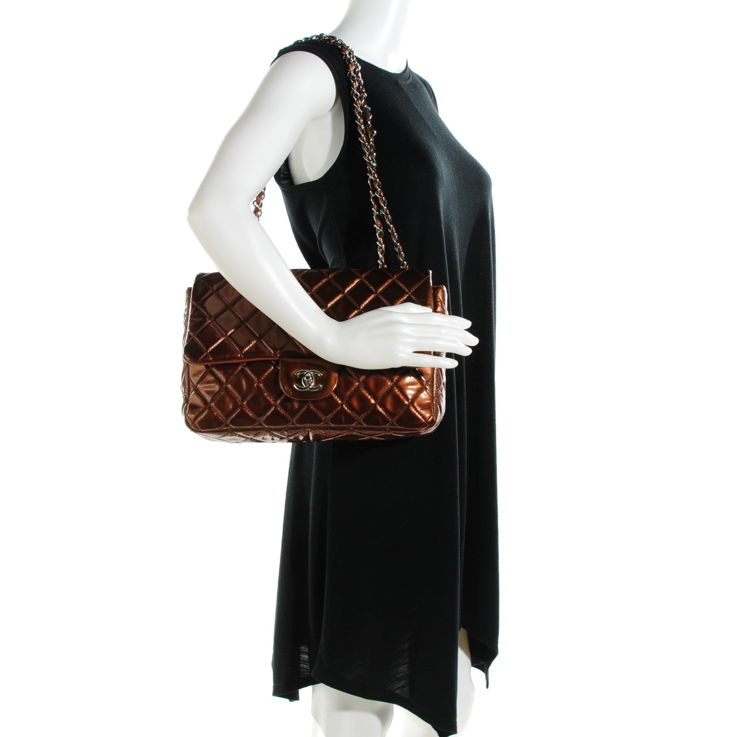 Chanel Metallic Patent Quilted Jumbo Single Flap Bronze 2 of 9
