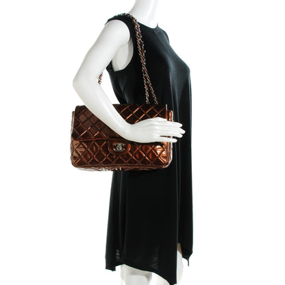 Chanel Metallic Patent Quilted Jumbo Single Flap Bronze 2 of 9