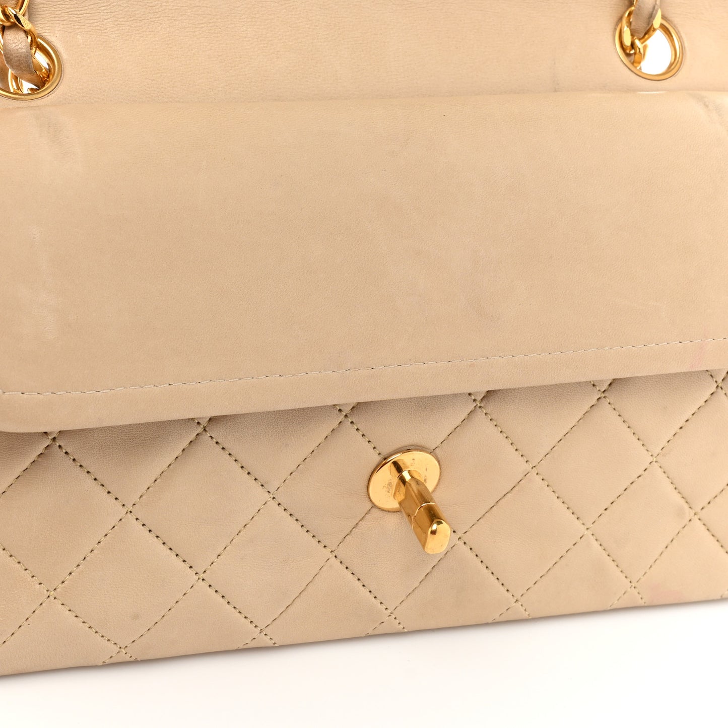 Lambskin Quilted Small Double Flap Beige