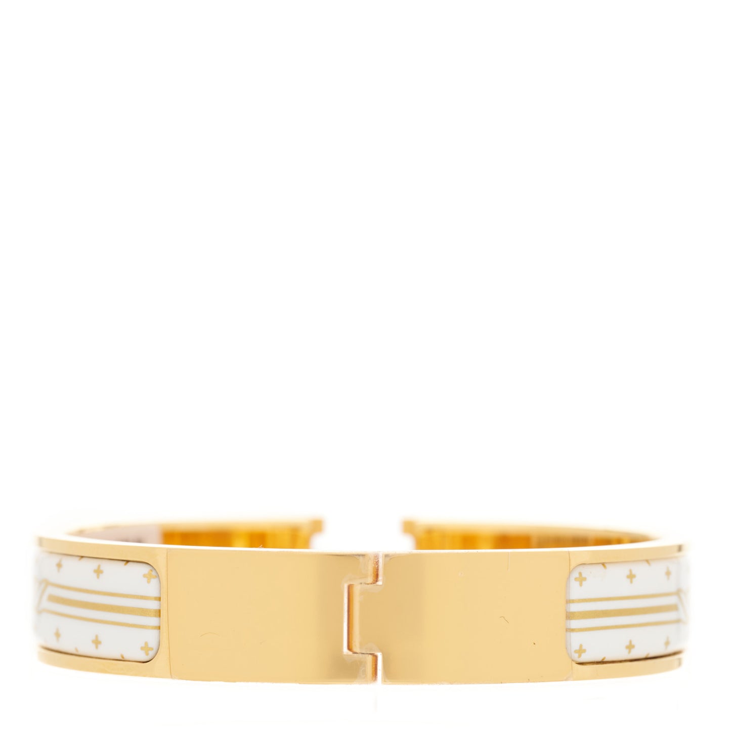 Enamel Printed Quadrige Au Fil Narrow Clic Clac H Bracelet PM Or White