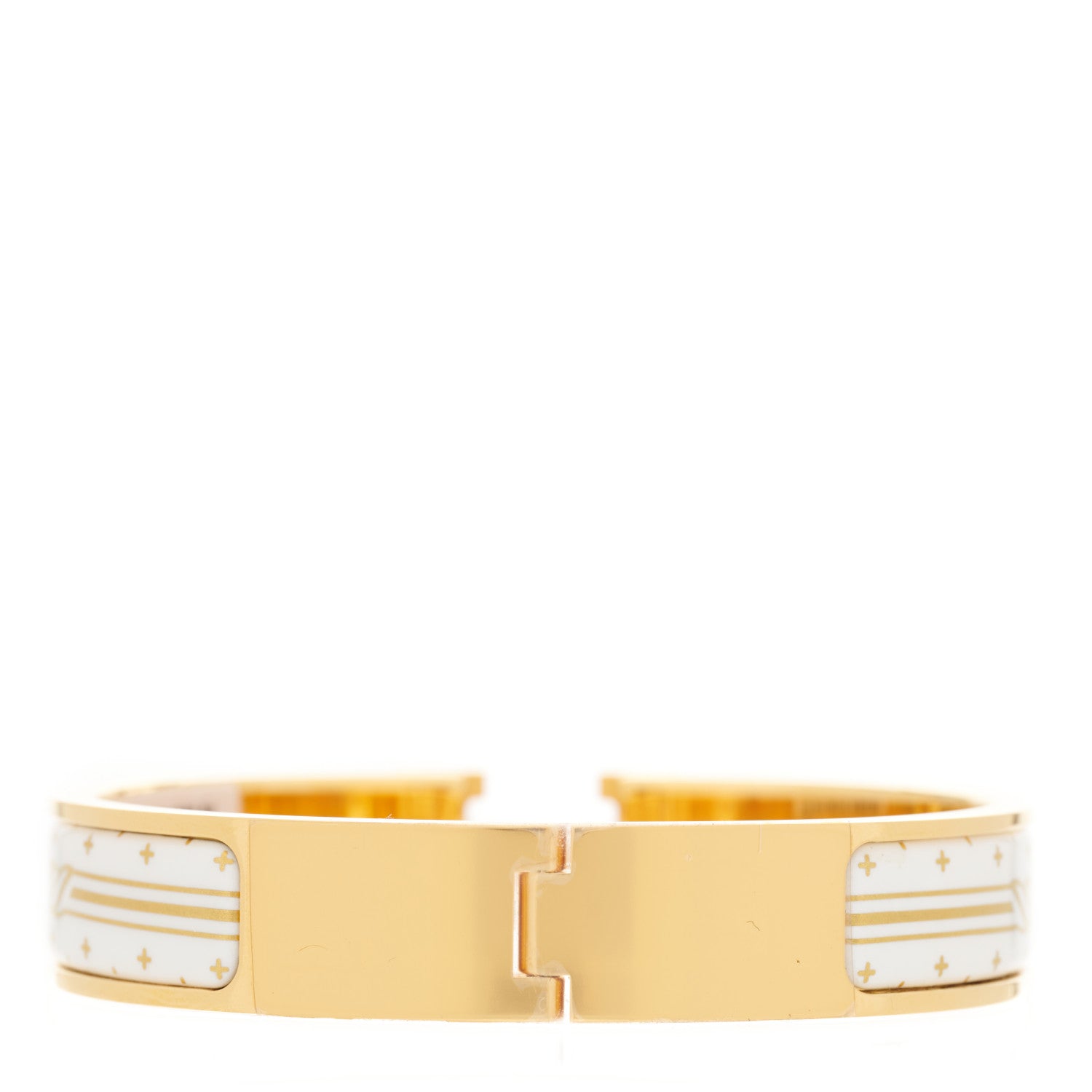 Hermes Enamel Printed Quadrige Au Fil Narrow Clic Clac H Bracelet PM Or White 2 of 5