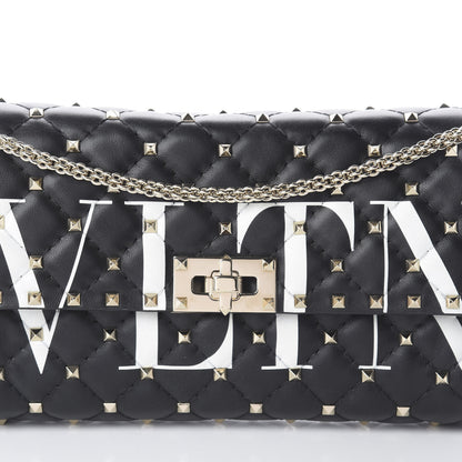 Valentino Garavani Lambskin VLTN Print Rockstud Spike Wallet On Chain Black 8 of 8