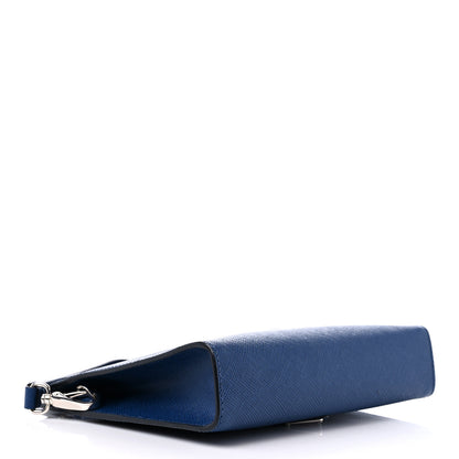 Prada Saffiano Cuir Triangle Logo Embossed Wristlet Pouch Bluette 4 of 8