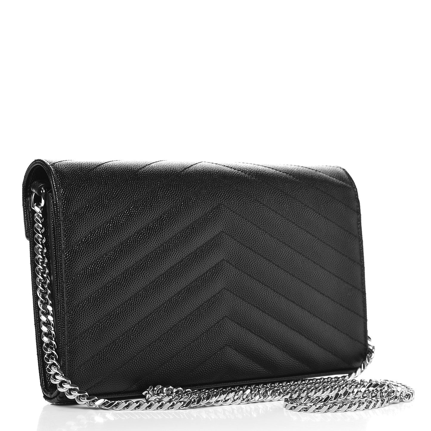 Grain De Poudre Matelasse Chevron Monogram Chain Wallet Black