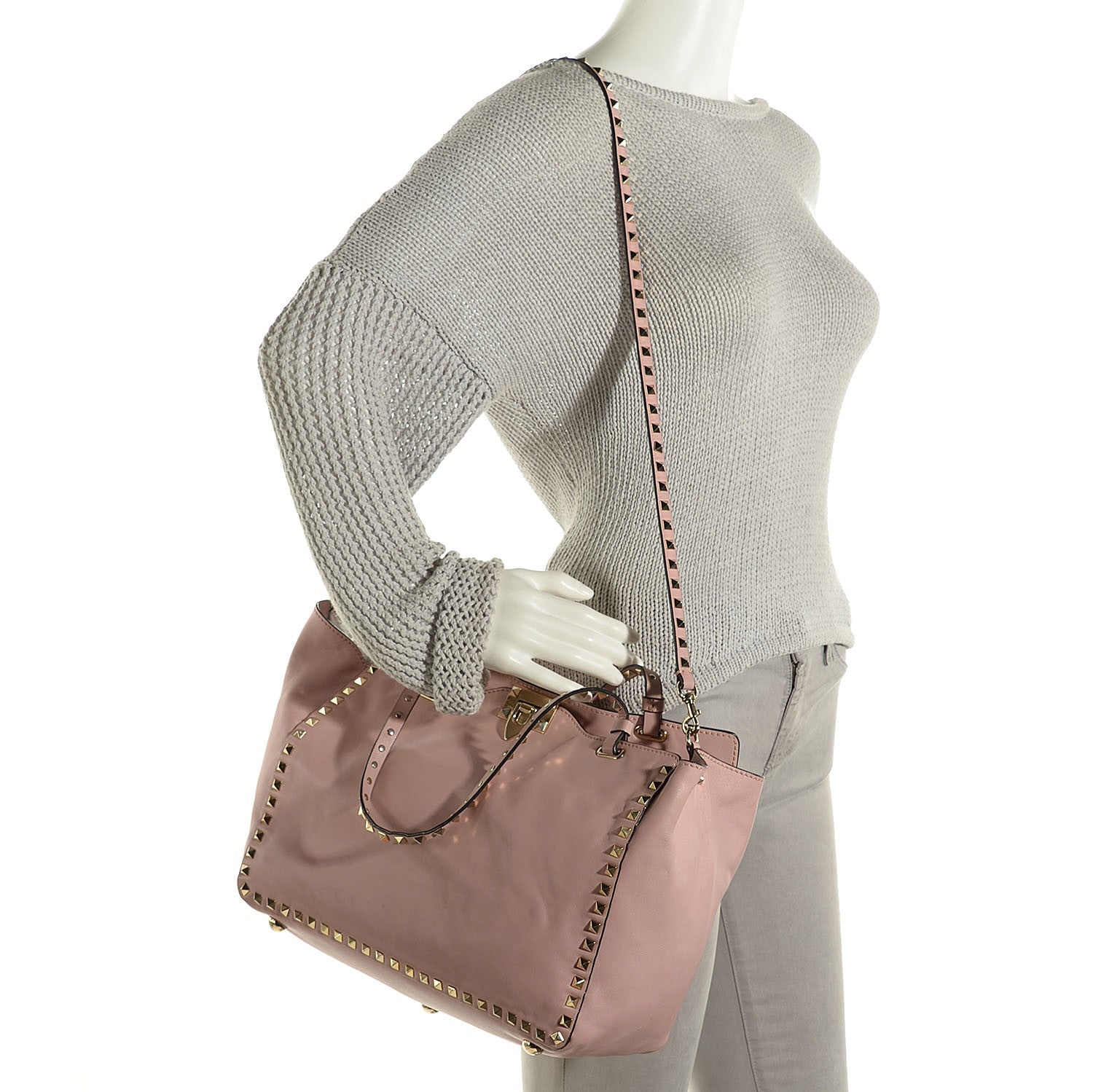 Valentino Garavani Vitello Medium Rockstud Tote Pink 2 of 10