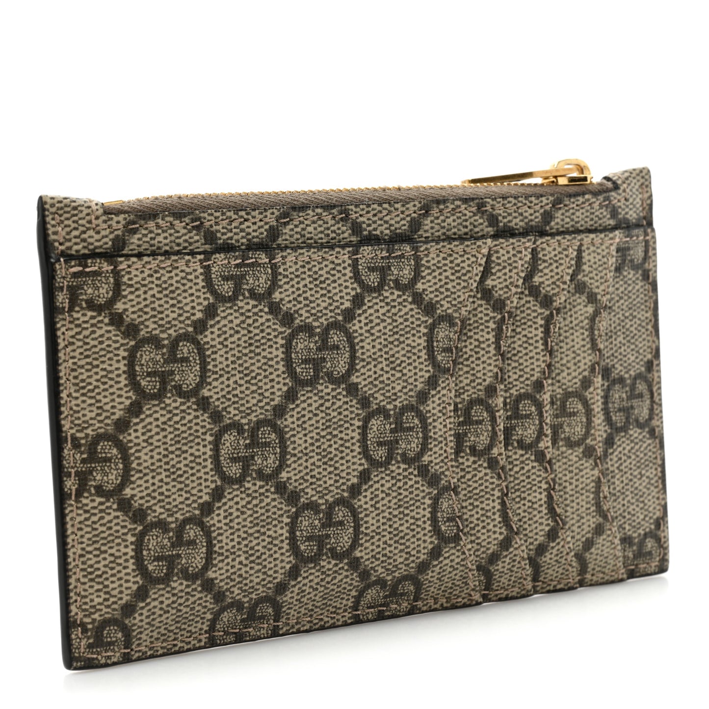 X BALENCIAGA GG Supreme Monogram Zip Card Case Beige Ebony