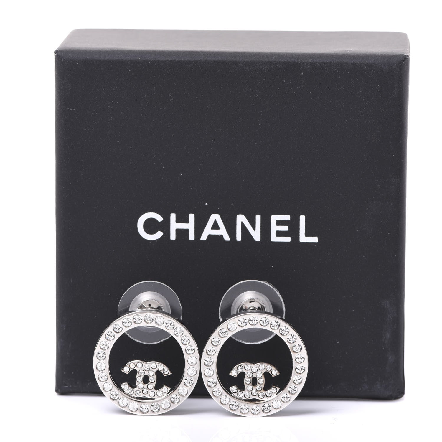 Chanel Crystal CC Round Earrings Silver 5 of 5