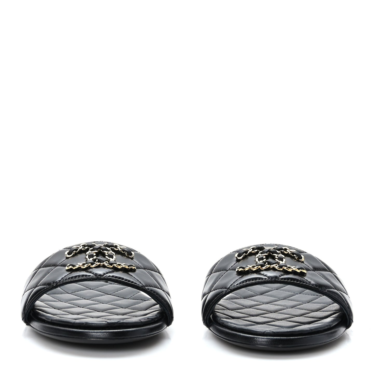Shiny Goatskin Quilted CC Mules Sandals 39 Black