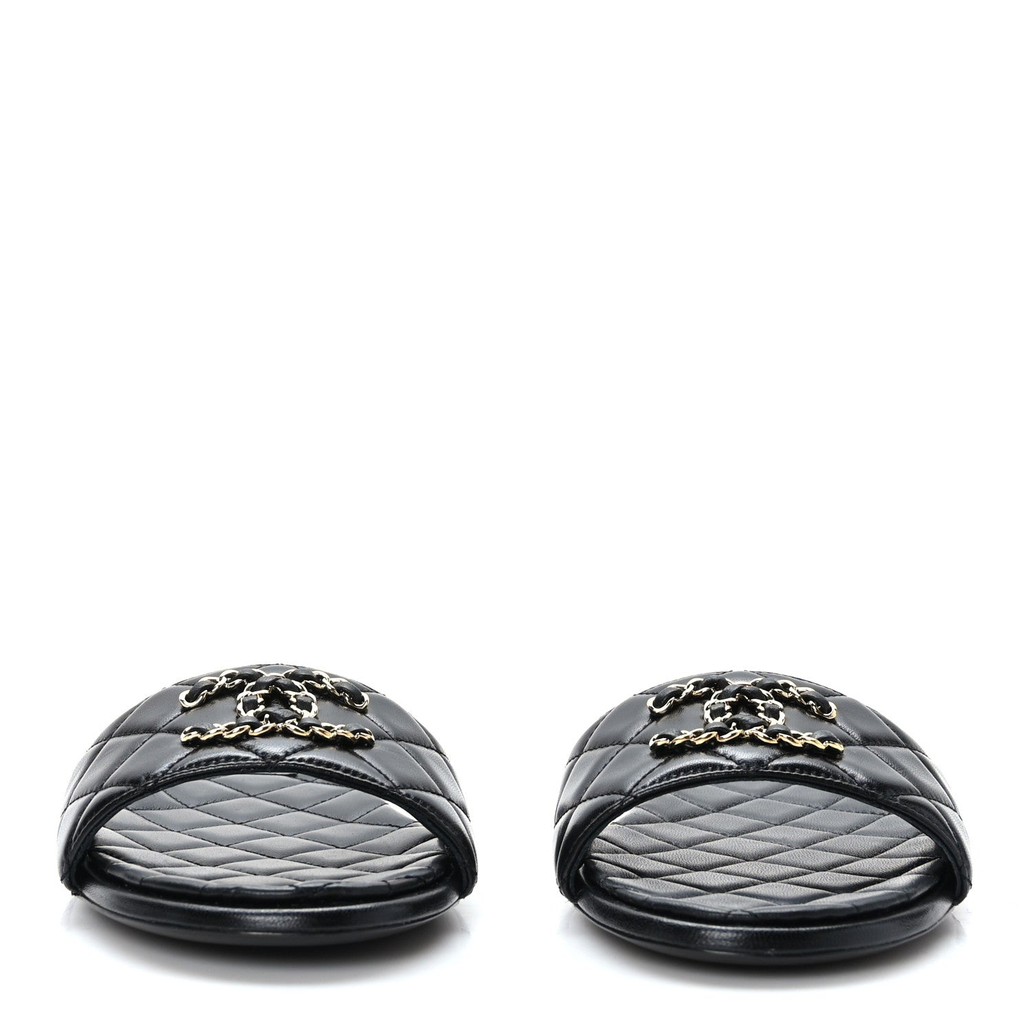Chanel Shiny Goatskin Quilted CC Mules Sandals 39 Black 2 of 8