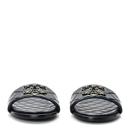 Chanel Shiny Goatskin Quilted CC Mules Sandals 39 Black 2 of 8