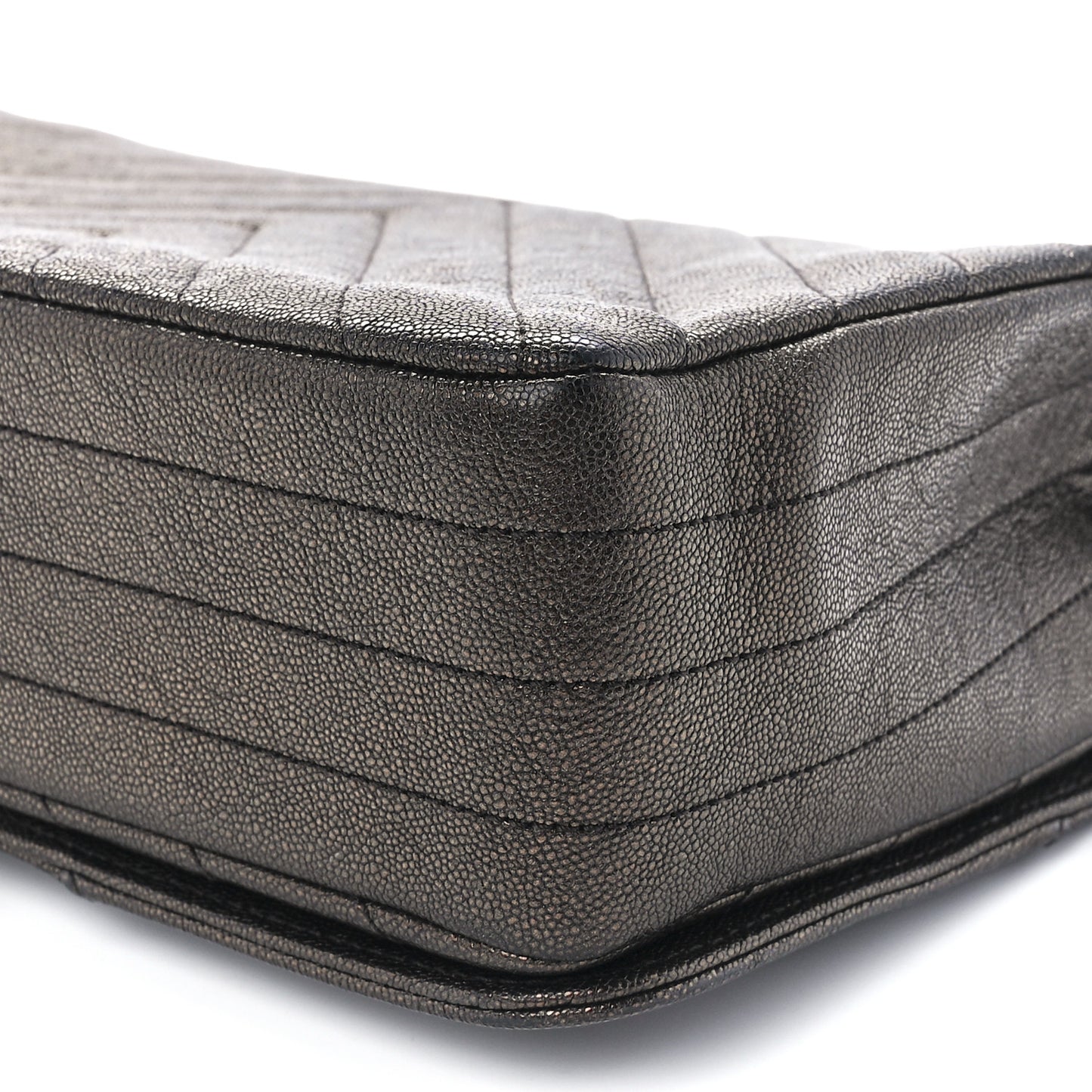 Metallic Caviar Chevron Quilted Medium Statement Flap Bronze