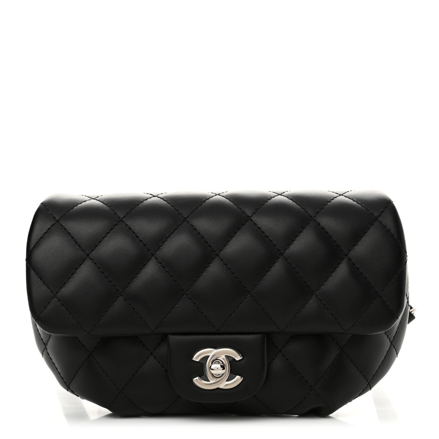 Calfskin Quilted CC Uniform Flap Belt Bag Black