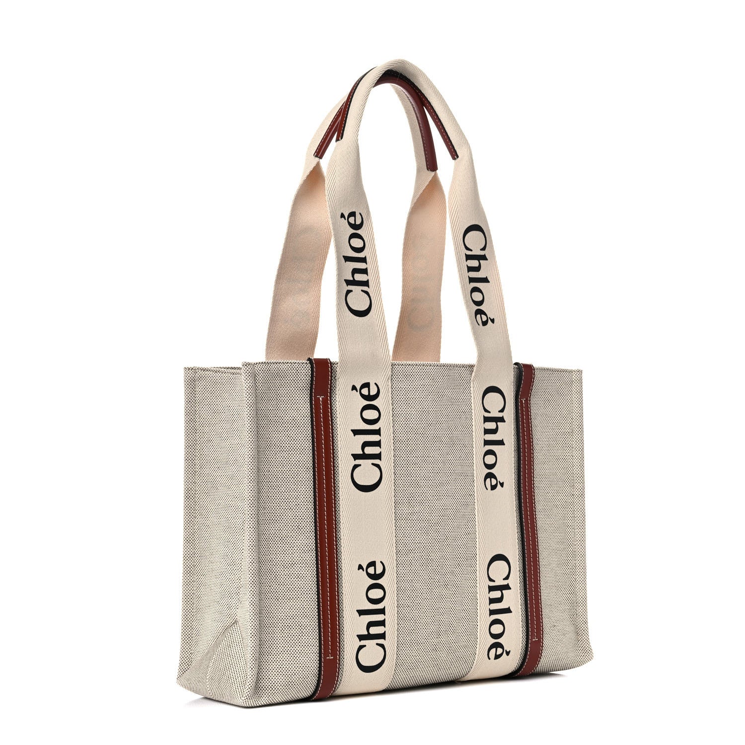 Chloe Cotton Calfskin Medium Woody Ribbon Tote White Brown 3 of 12