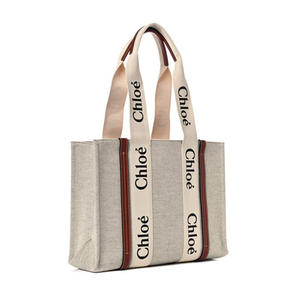 Chloe Cotton Calfskin Medium Woody Ribbon Tote White Brown 3 of 12