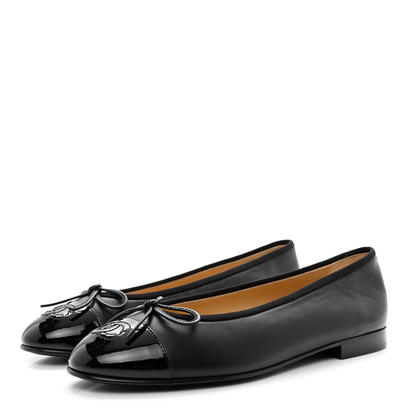 Lambskin Patent Cap Toe Ballerina Flats 38.5 Black